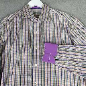 Bugatchi Uomo Men's XL Shirt Plaid Button Up Flip Cuff Colorful Long Sleeves